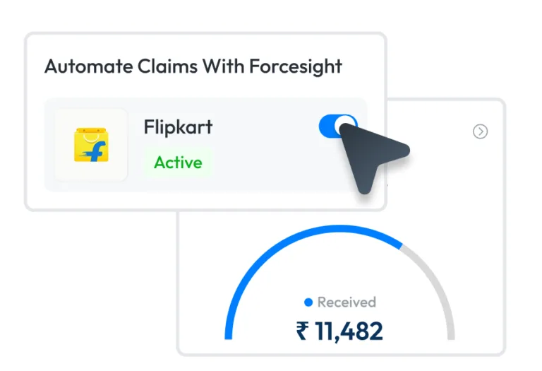 ForceSight claims automation toggle for Flipkart next to a received amount gauge